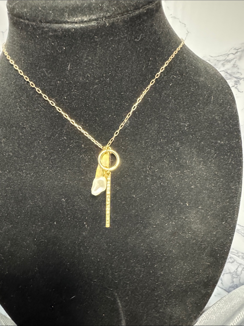 LC Lauren Conrad Gold Bar Pendant Necklace with Pearl Charm